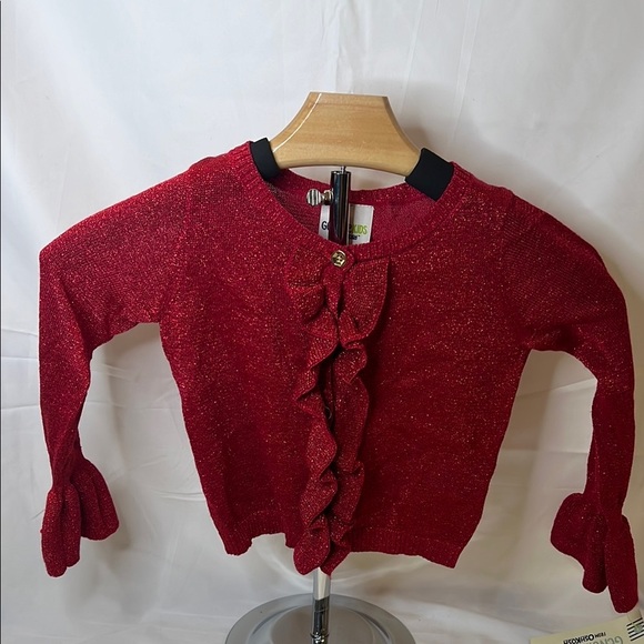 OshKosh B'gosh Red Ruffled button down cardigan with Shimmer - Picture 1 of 4